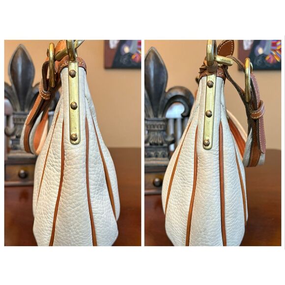 DOONEY & BOURKE - Vtg All Weather Pebble Leather Crescent Sac/Cream/British Tan - Picture 8 of 15